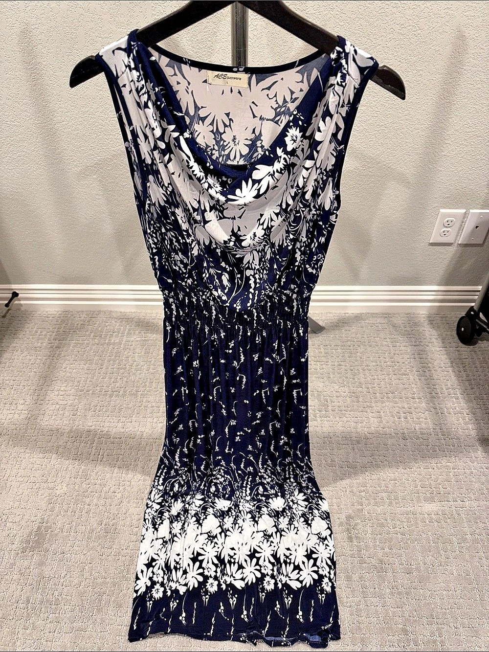 Ace Fashion Floral Maxi Dress Blue & White Large